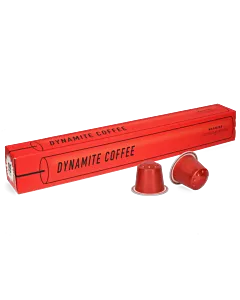 Kaffekapslen Dynamite Coffee pak en capsule voor Nespresso
